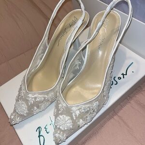 Betsey Johnson White Floral Embellished Heels